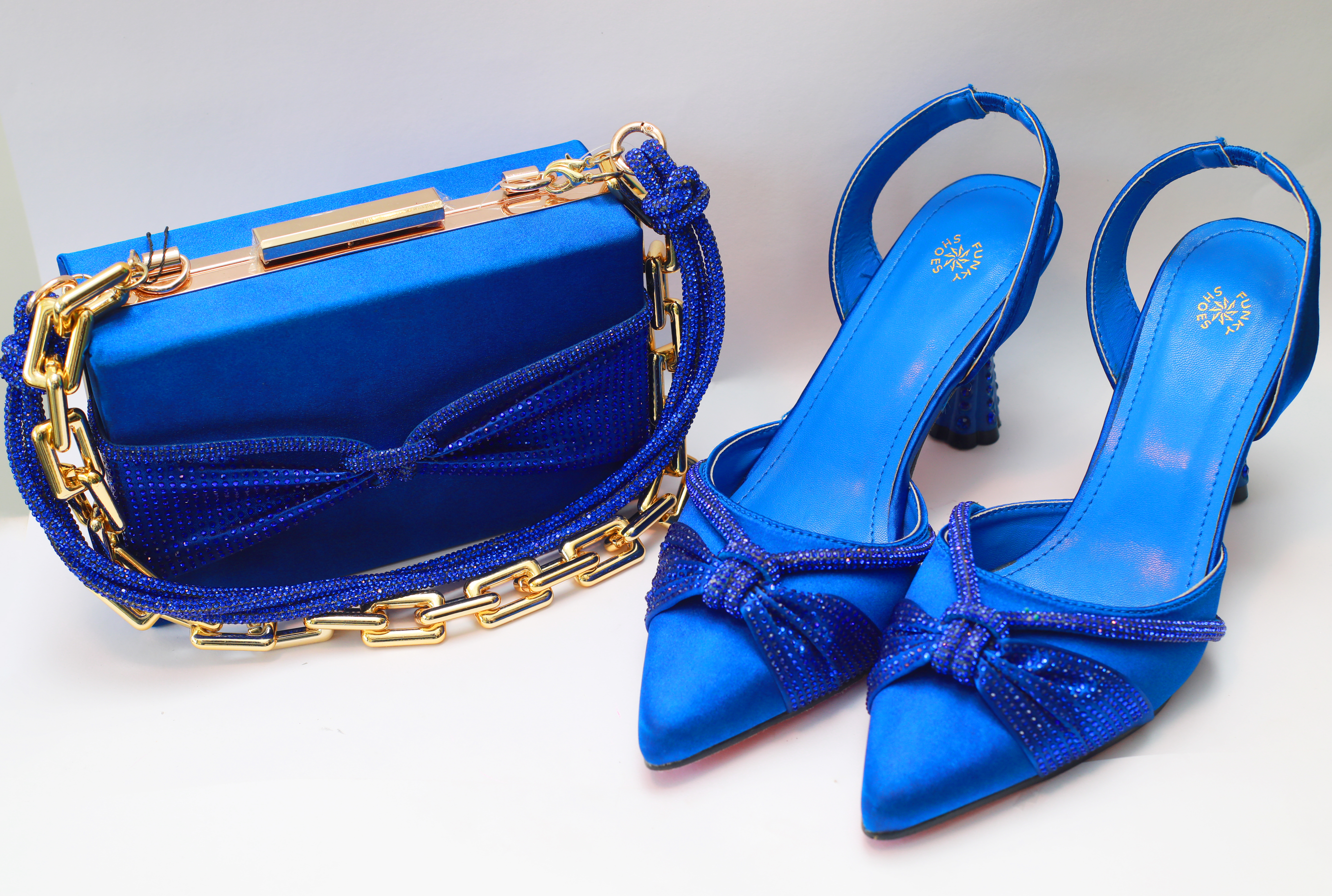 Ify Pencil Mouth Sandal & Purse Set – Royal Blue Crystal Edition